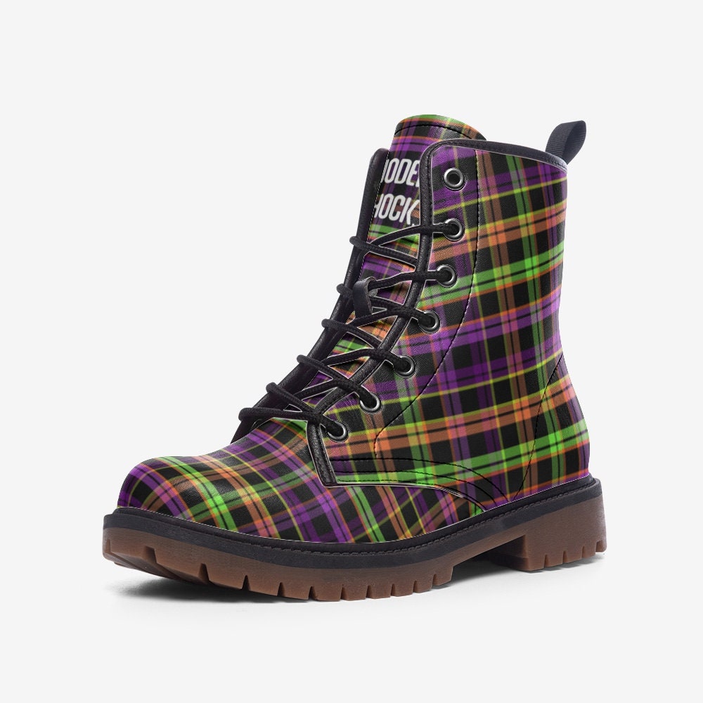 Tartan Plaid Martin Boots, hotsell Plaid Vegan Leather Boots, Women's Tartan Winter Boots, Hippie Vegan Leather Boots, Custom Design Martin Boots