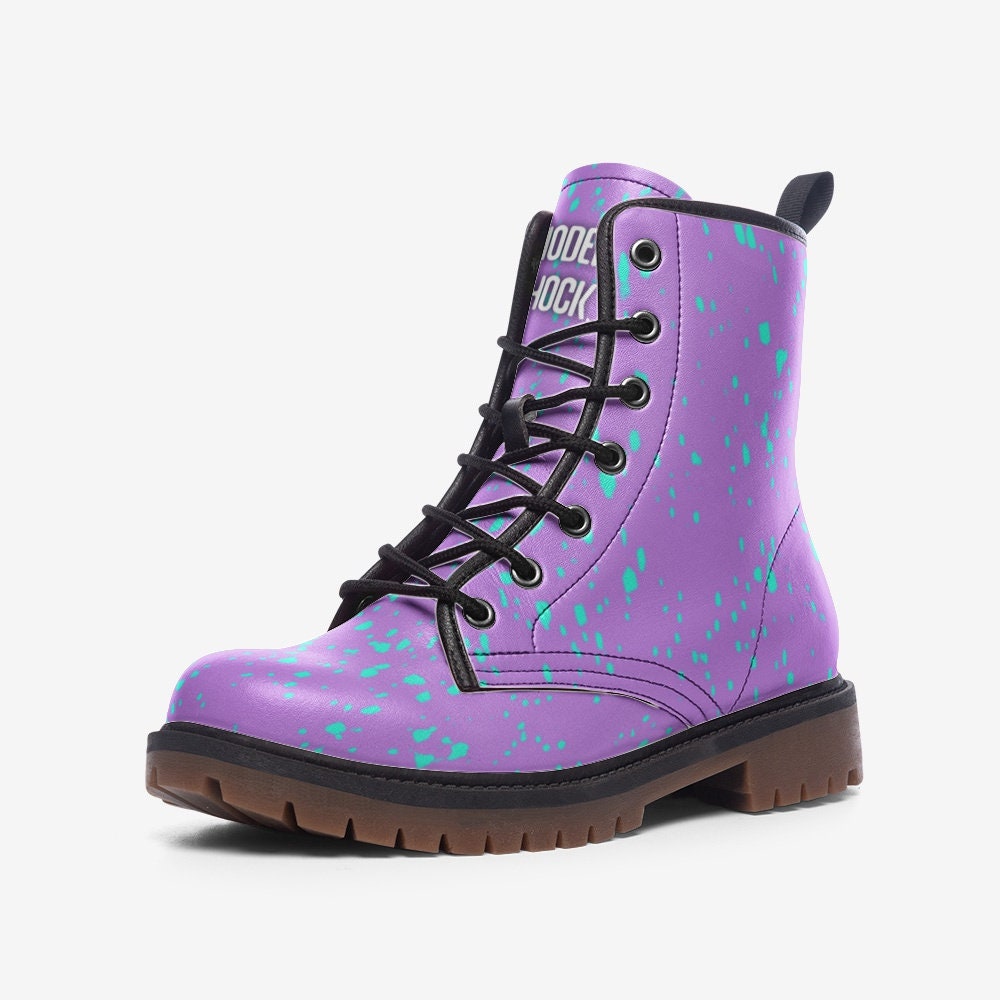 Y2k Neon Purple Blue Vegan Leather Unisex Boots Modern Shock