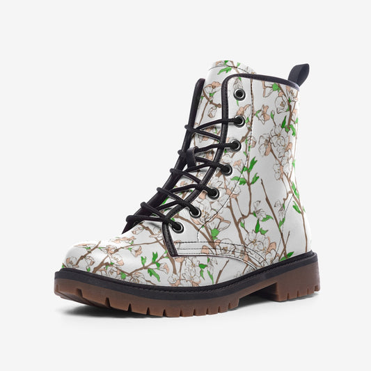 Forest Flowers White Vegan Leather Unisex Boots