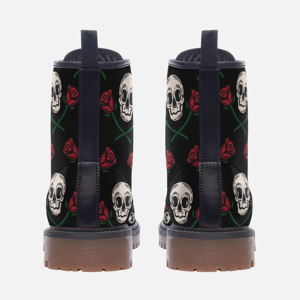 Goth Skull & Roses Black Vegan Leather Unisex Boots