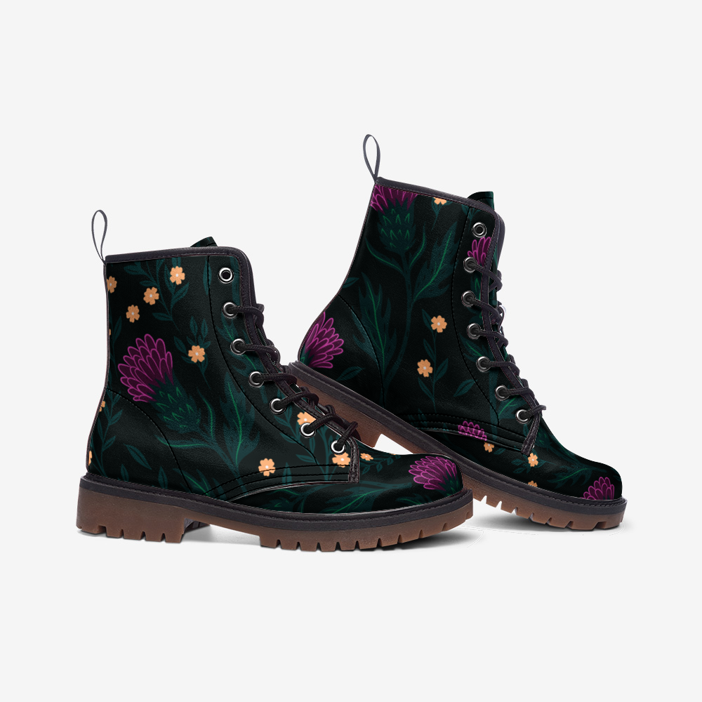 Night Thistle Black Vegan Leather Unisex Boots