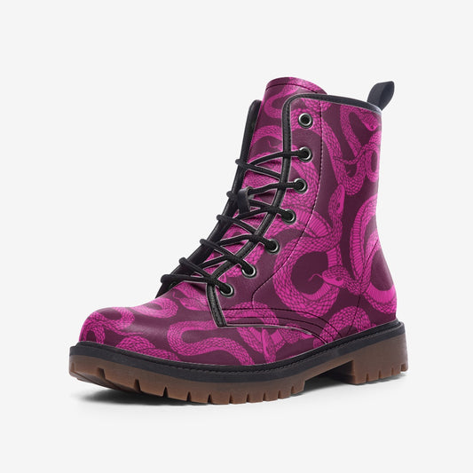 Pink Snakes Vegan Leather Unisex Boots