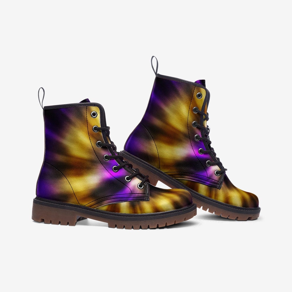 Purple Yellow Tie Die Vegan Leather Unisex Boots