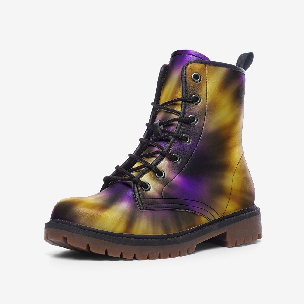 Purple Yellow Tie Die Vegan Leather Unisex Boots