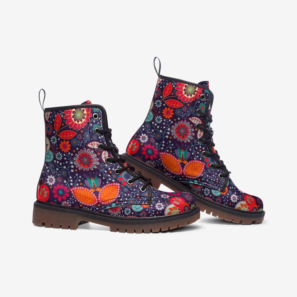 Boho Festival  Flowers Vegan Leather Unisex Boots