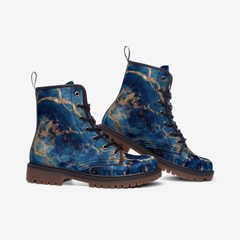 Marble Gold Blue Boho Vegan Leather Unisex Boots