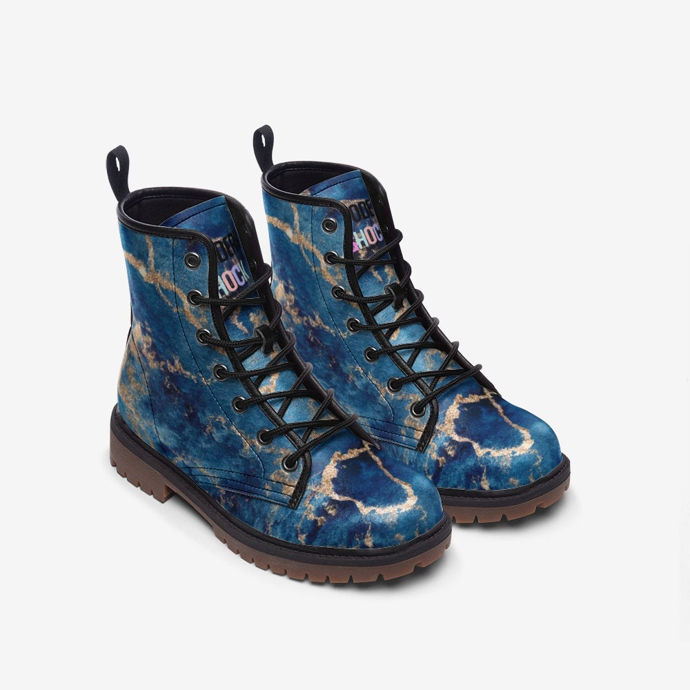 Marble Gold Blue Boho Vegan Leather Unisex Boots