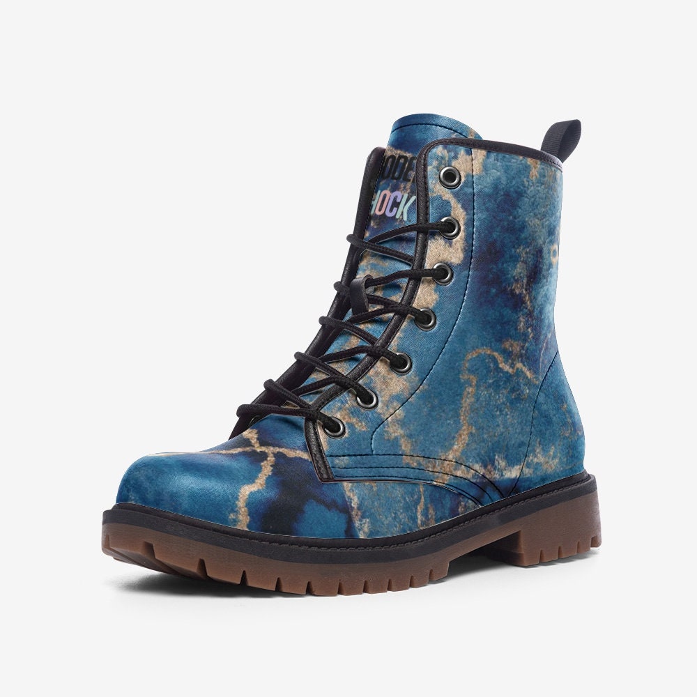 Marble Gold Blue Boho Vegan Leather Unisex Boots