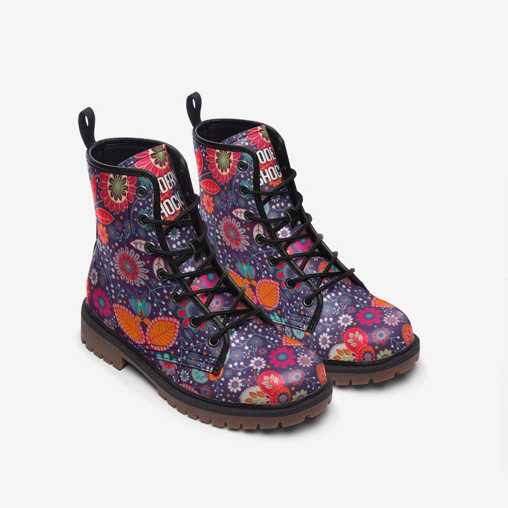 Boho Festival  Flowers Vegan Leather Unisex Boots