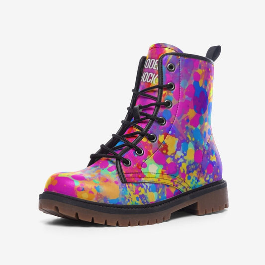 Carnival Rainbow Splatter Vegan Leather Unisex Boots