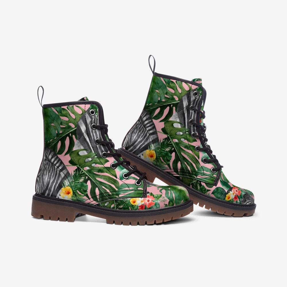 Tropical Jungle Pink Vegan Leather Unisex Boots