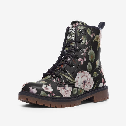 Dark Autumn Flowers Vegan Leather Unisex Boots