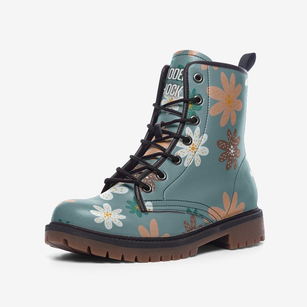 Retro Flowers Vegan Leather Unisex Boots