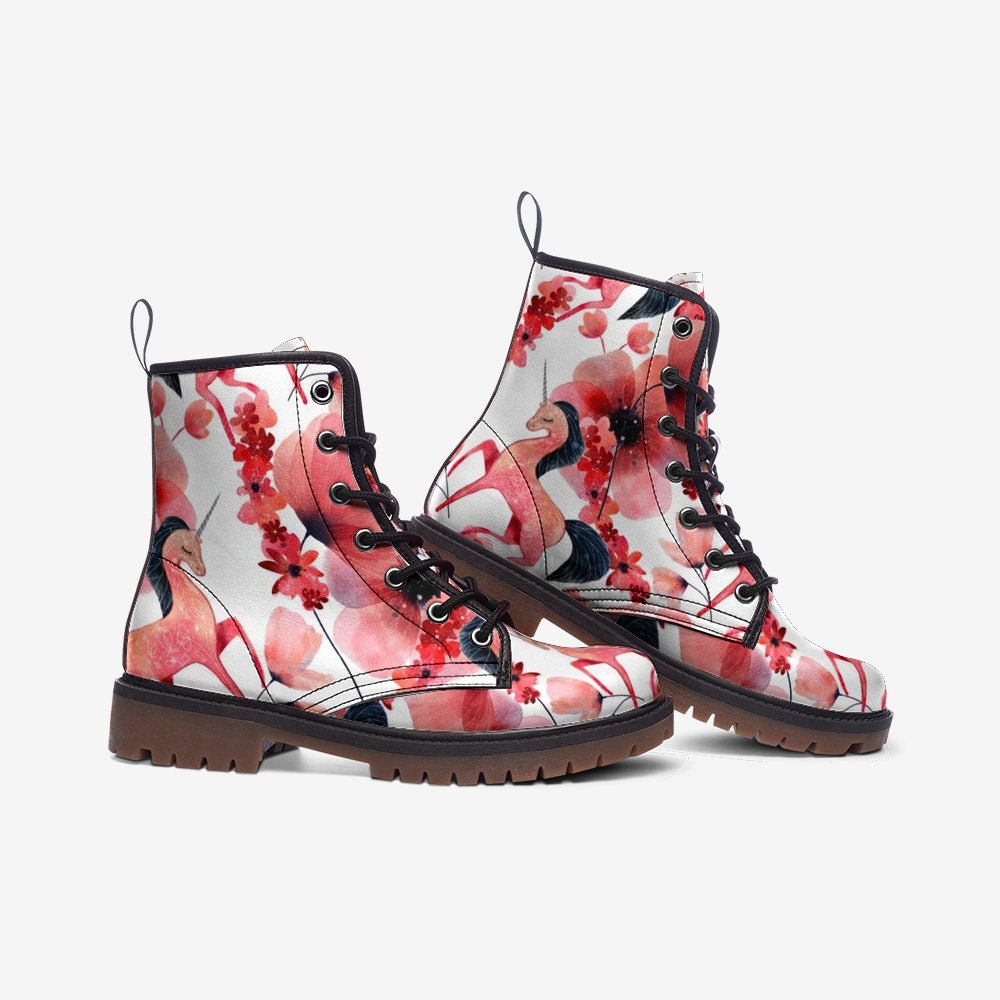 Boho Red Flowers Vegan Leather Unisex Boots