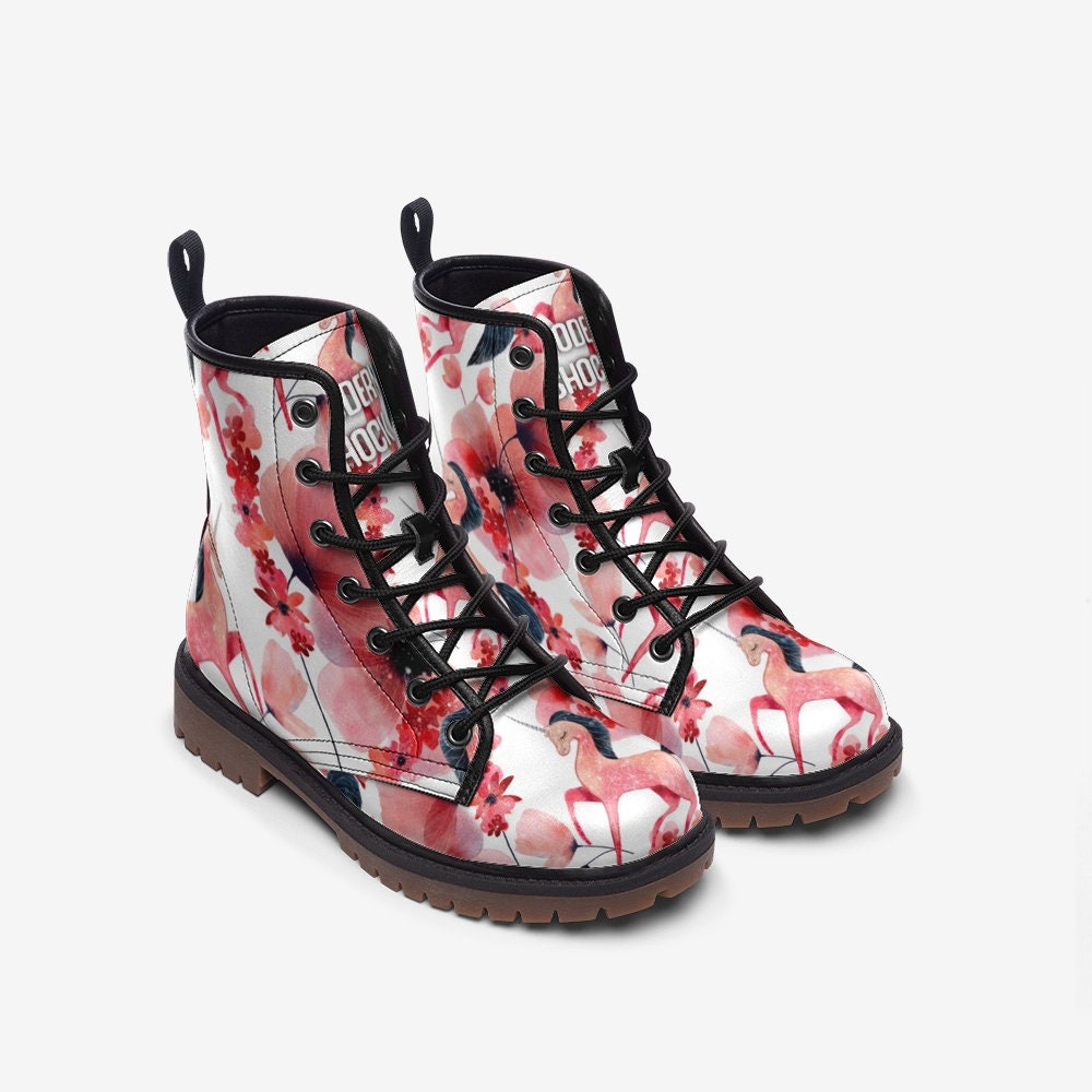 Boho Red Flowers Vegan Leather Unisex Boots