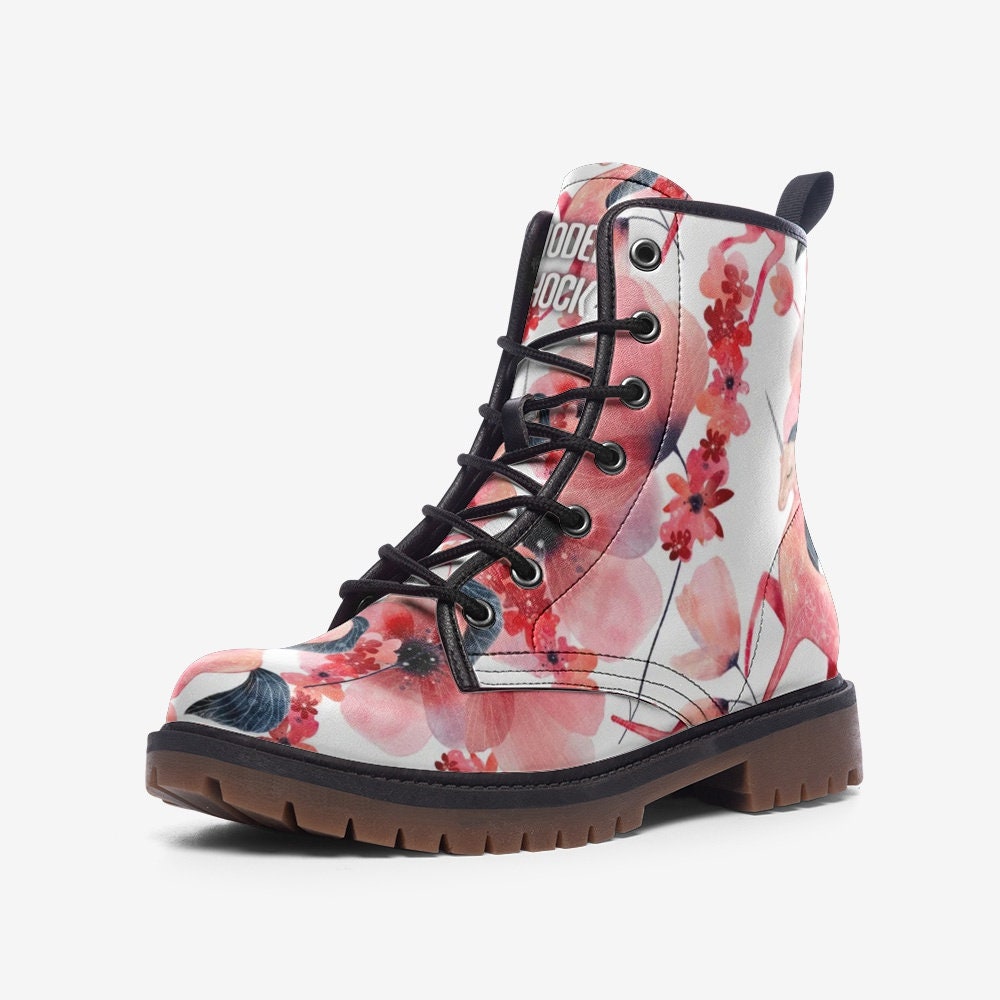 Boho Red Flowers Vegan Leather Unisex Boots