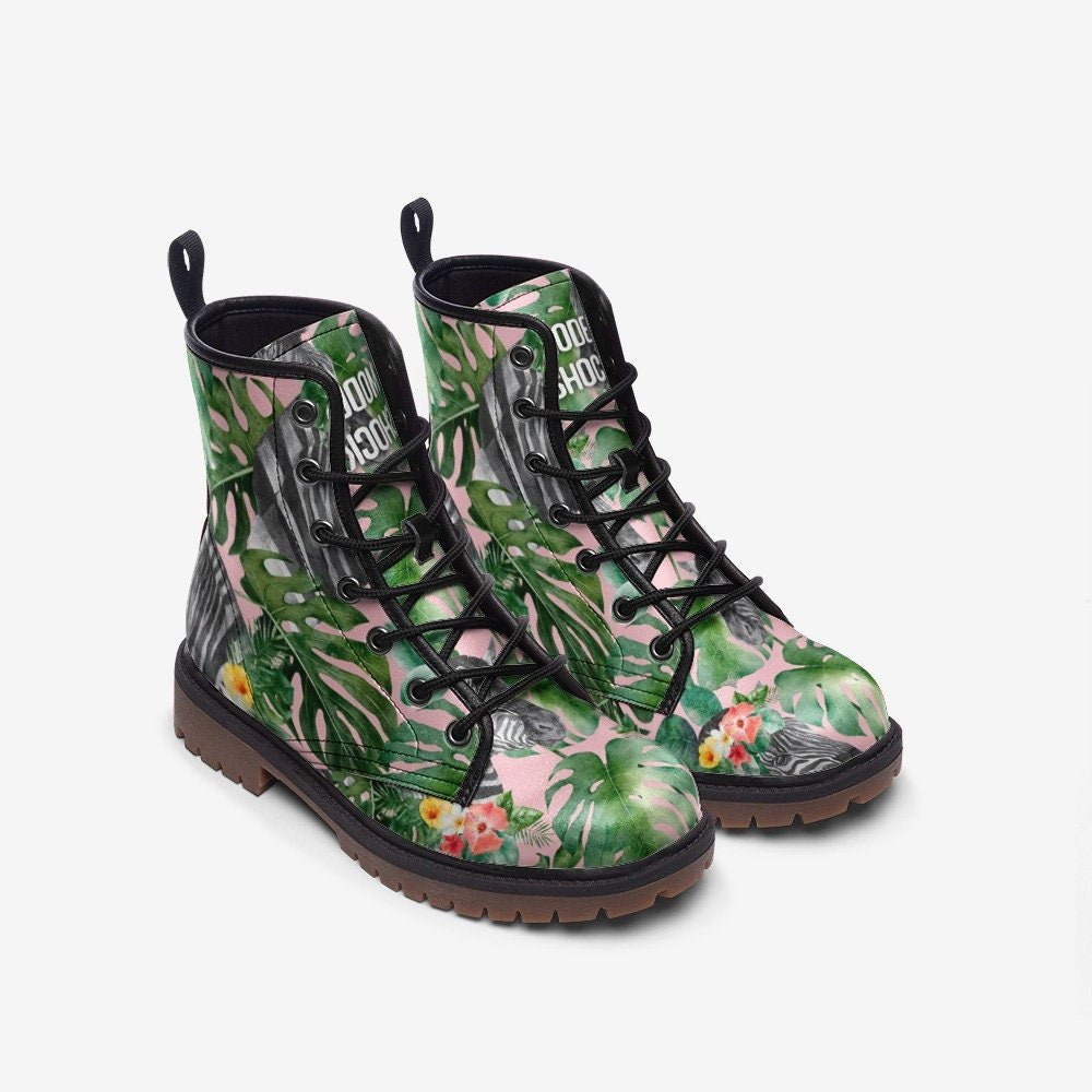 Tropical Jungle Pink Vegan Leather Unisex Boots