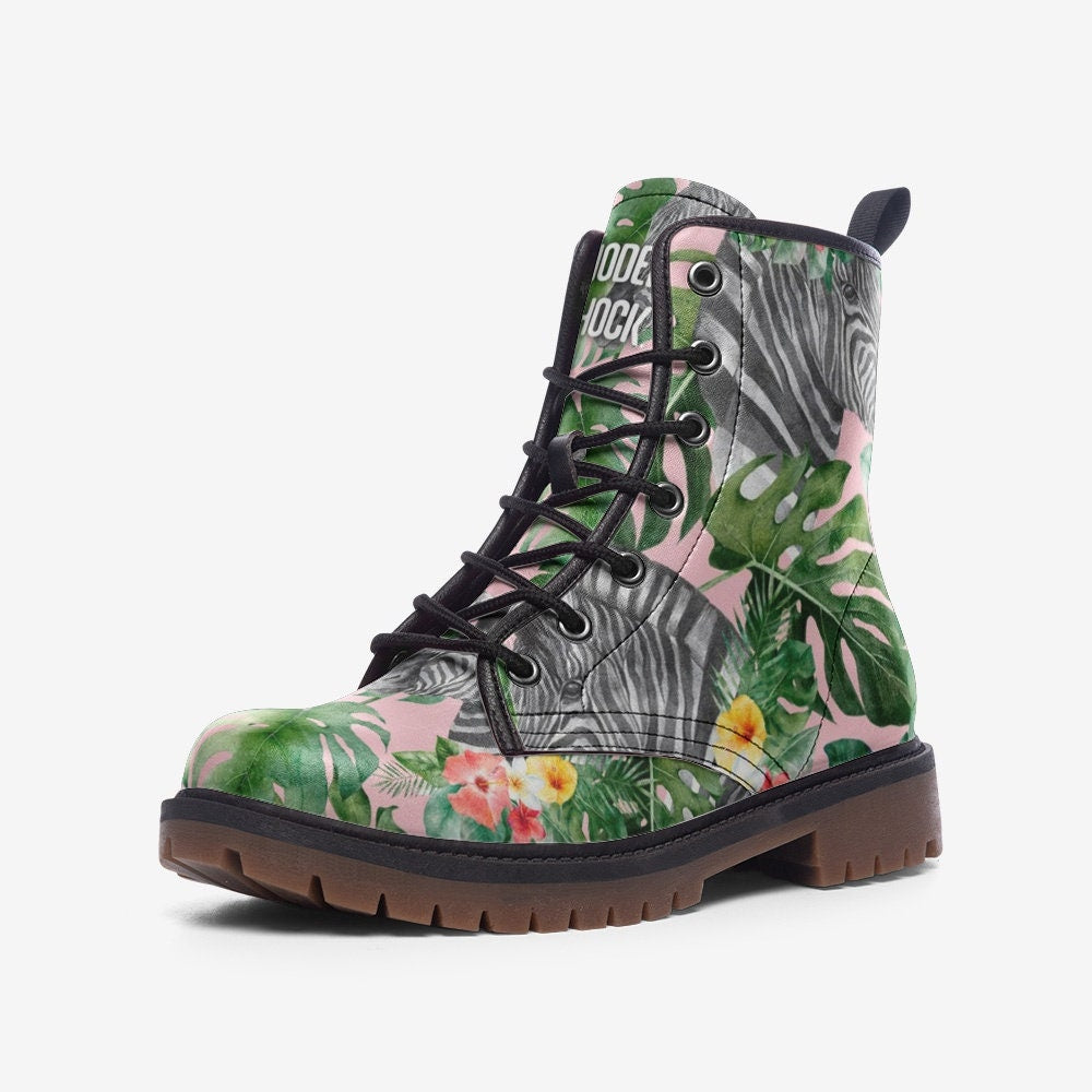 Tropical Jungle Pink Vegan Leather Unisex Boots