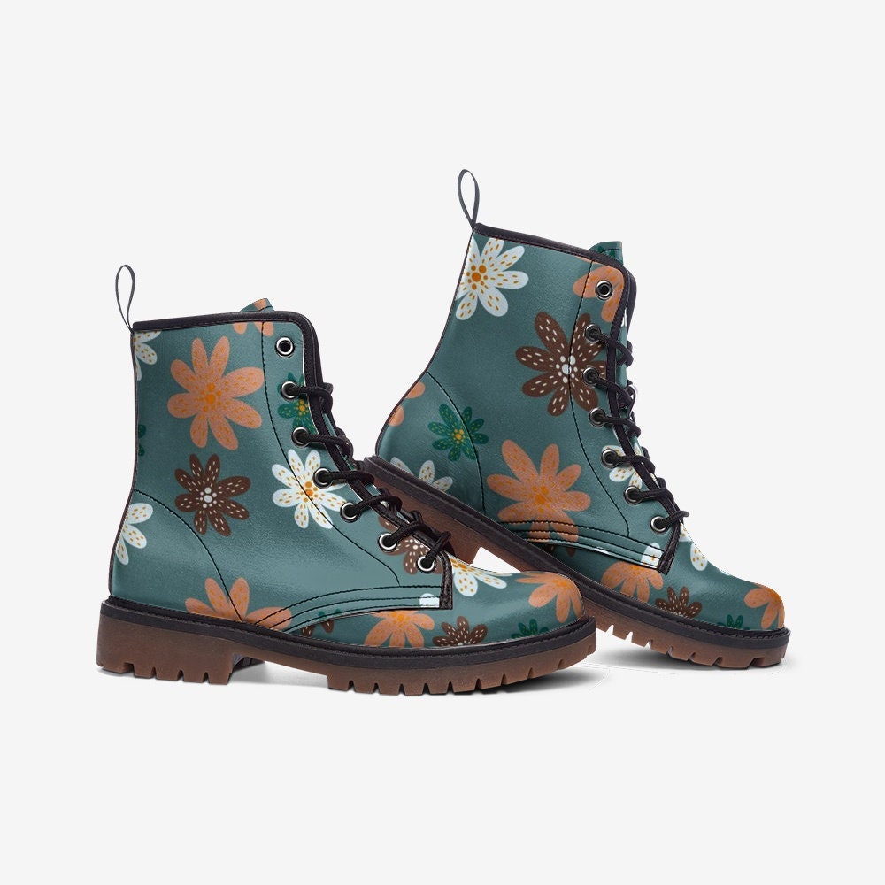 Retro Flowers Vegan Leather Unisex Boots