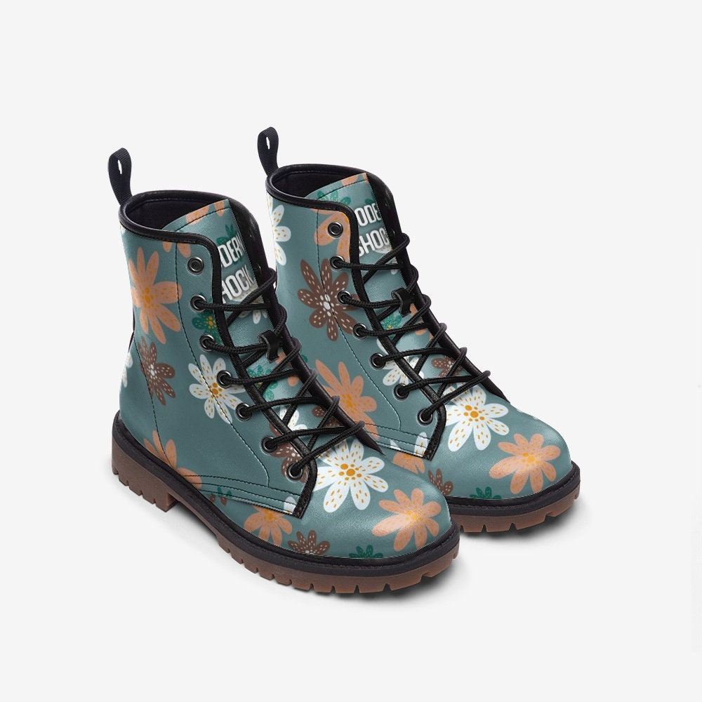 Retro Flowers Vegan Leather Unisex Boots