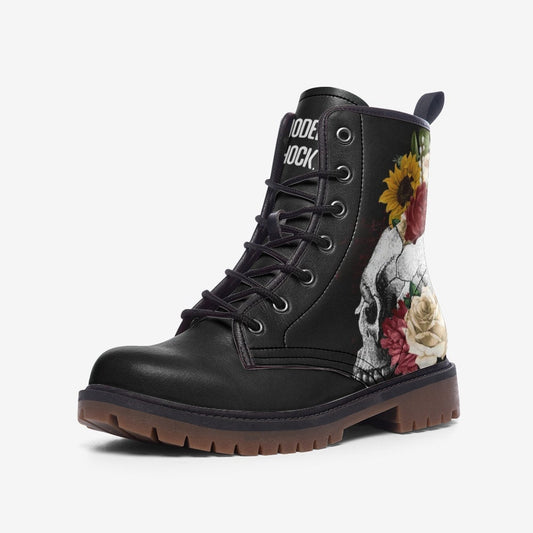 Goth Skull Roses Vegan Leather Unisex Boots