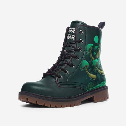 Trippy Magic Mushroom Green Vegan Leather Unisex Boots