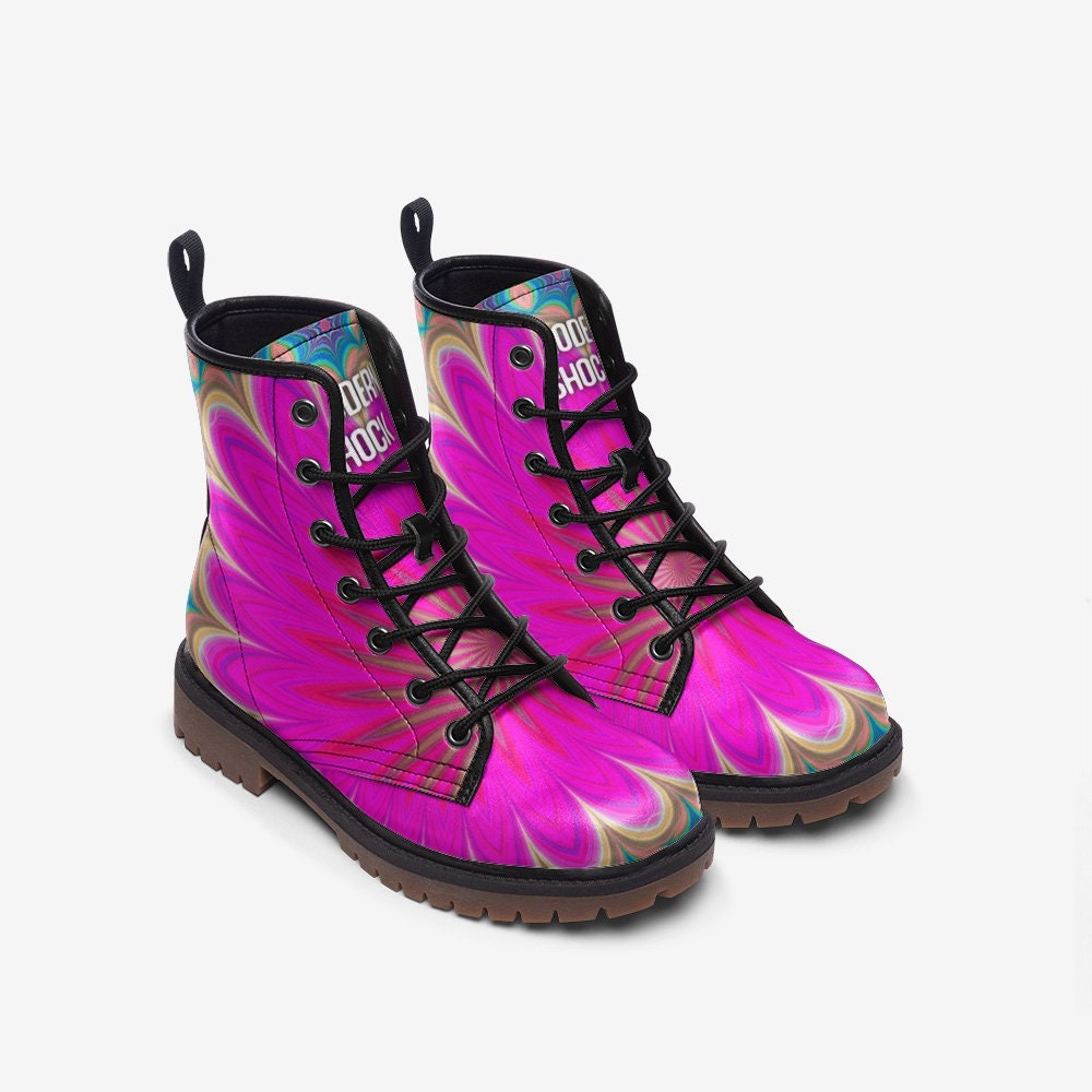 Trippy Pink Flower Festival Unisex Vegan Leather Boots