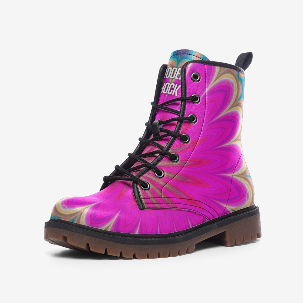 Trippy Pink Flower Festival Unisex Vegan Leather Boots