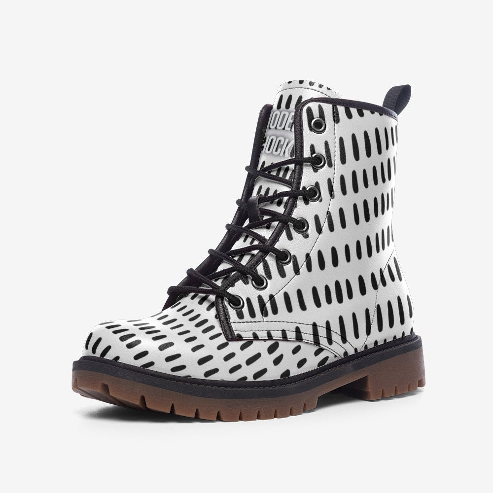 Abstract Black White Stripes Vegan Leather Unisex Boots