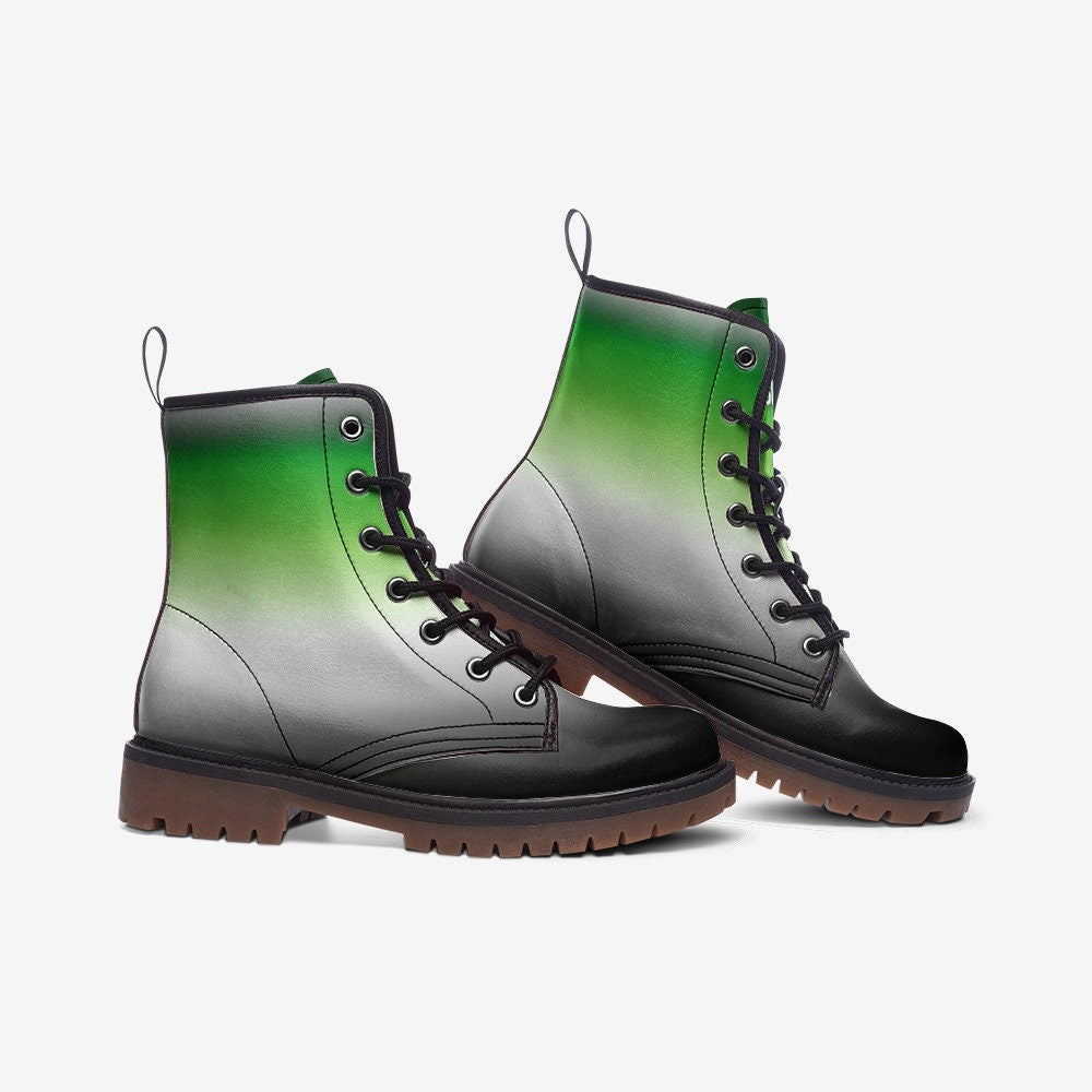 Aromantic Flag LGBTQ+ Vegan Leather Unisex Boots