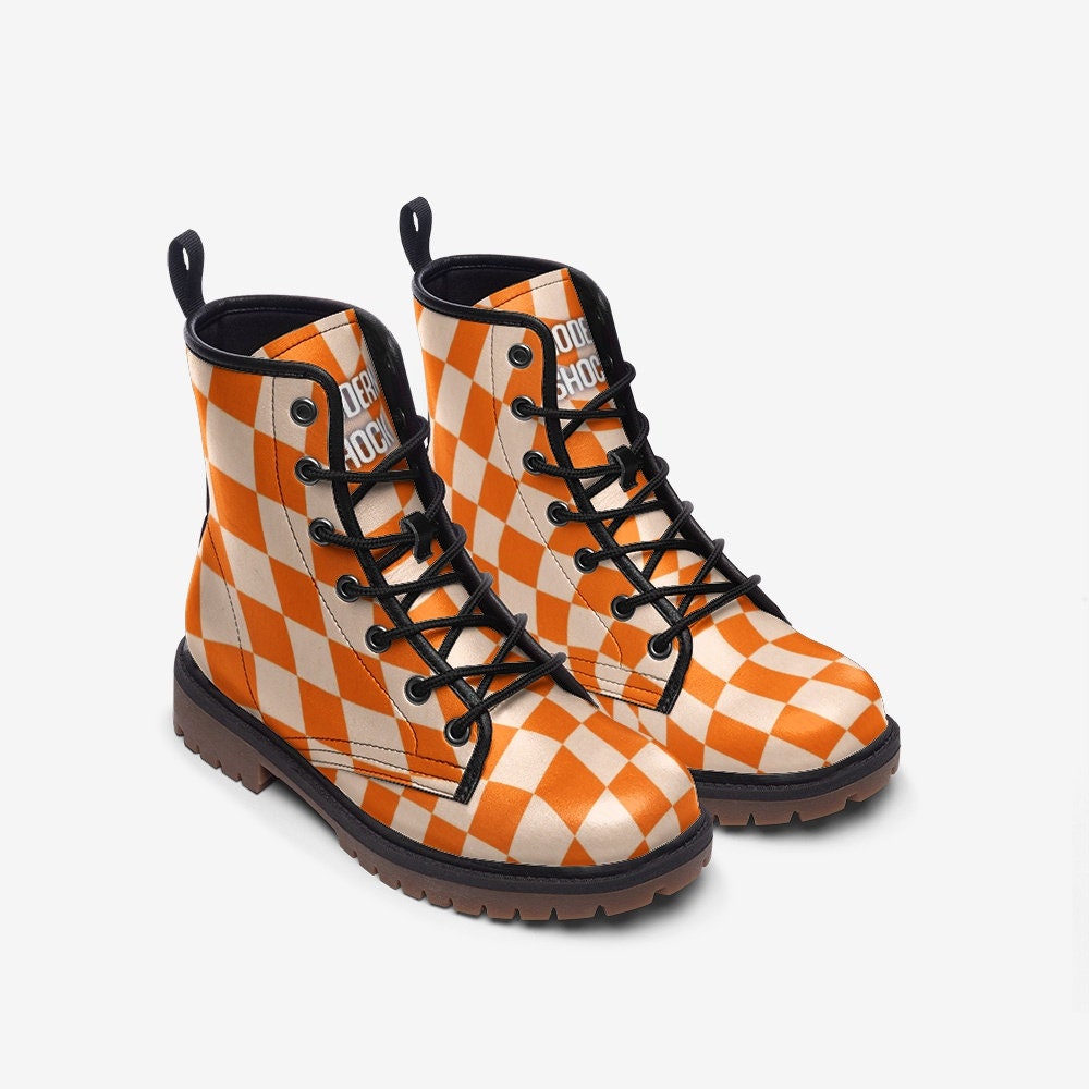 Retro Checkered Vegan Leather Unisex Boots