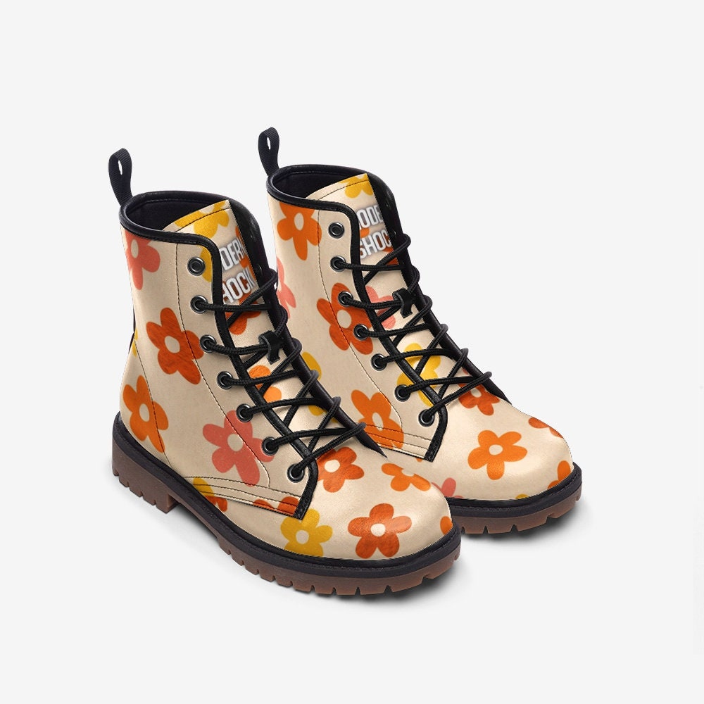 Retro Flowers Vegan Leather Unisex Boots