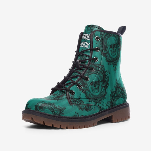 Gothic Skull Teal Vegan Leather Unisex Boots