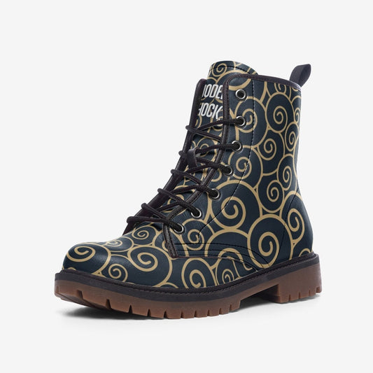 Black & Gold Swirls Boho Unisex Vegan Leather Boots