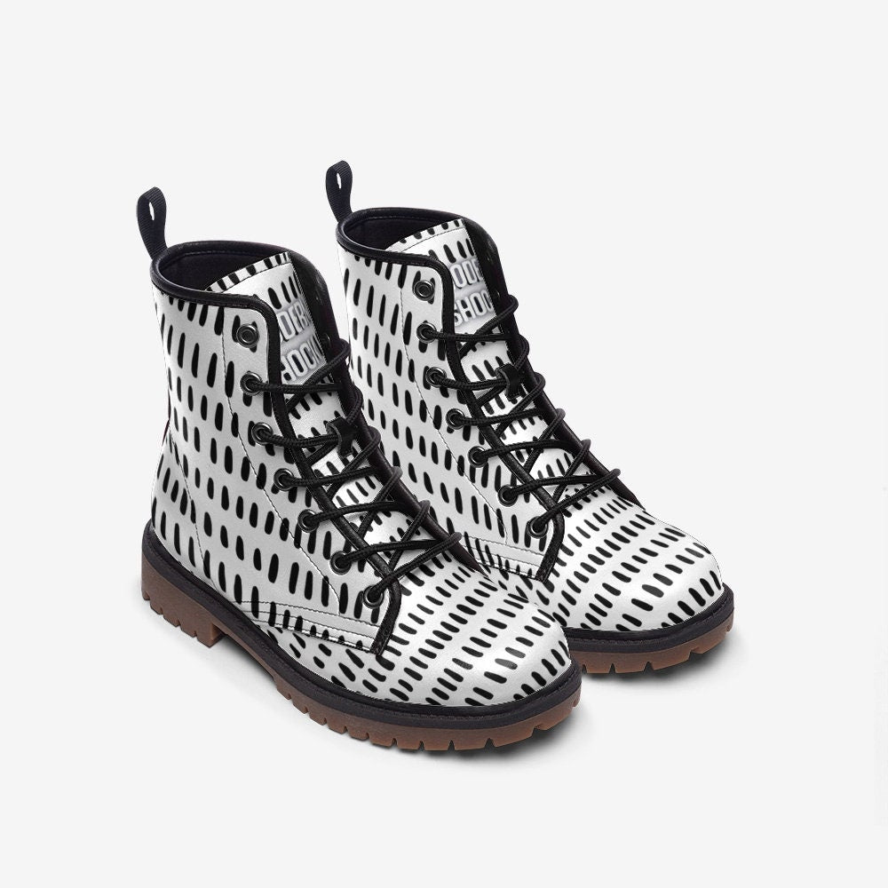 Abstract Black White Stripes Vegan Leather Unisex Boots