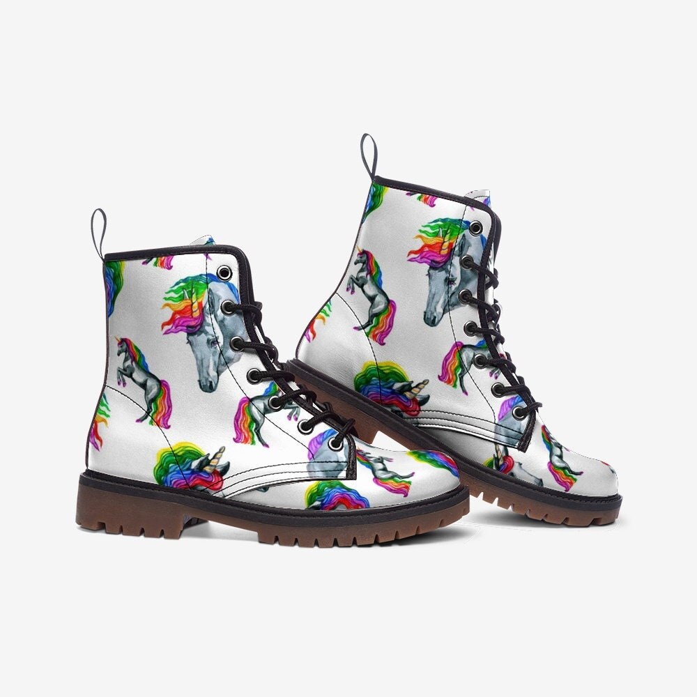 Rainbow Unicorn LGBTQ+ White Vegan Leather Unisex Boots