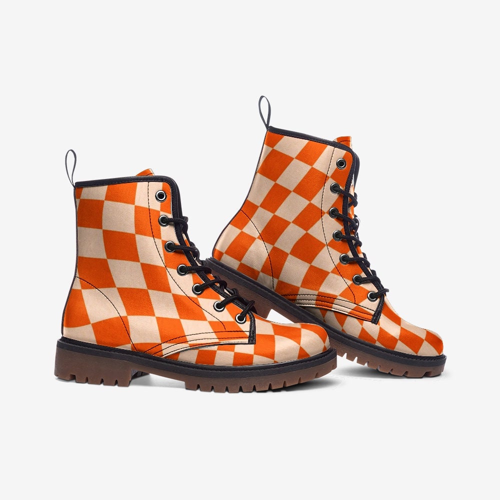 Retro Checkered Vegan Leather Unisex Boots