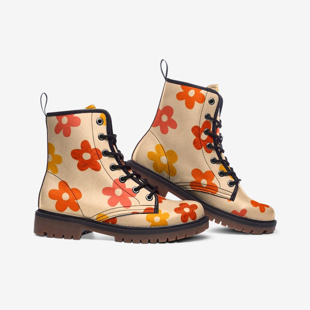 Retro Flowers Vegan Leather Unisex Boots