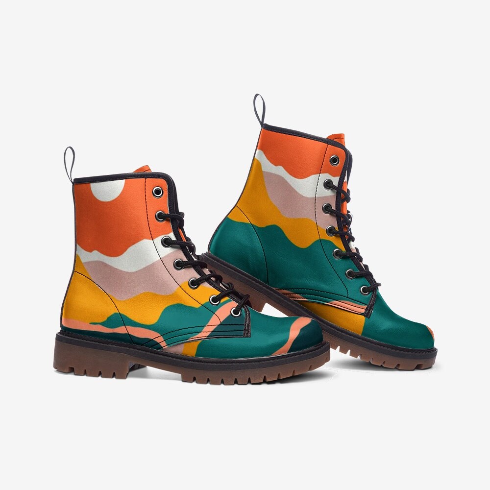 Retro Abstract Vegan Leather Unisex Boots