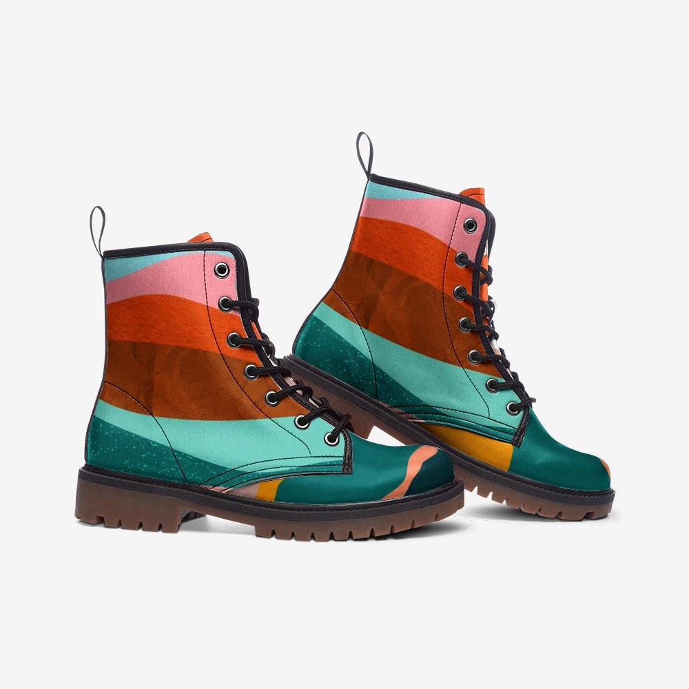 Retro Abstract Vegan Leather Unisex Boots