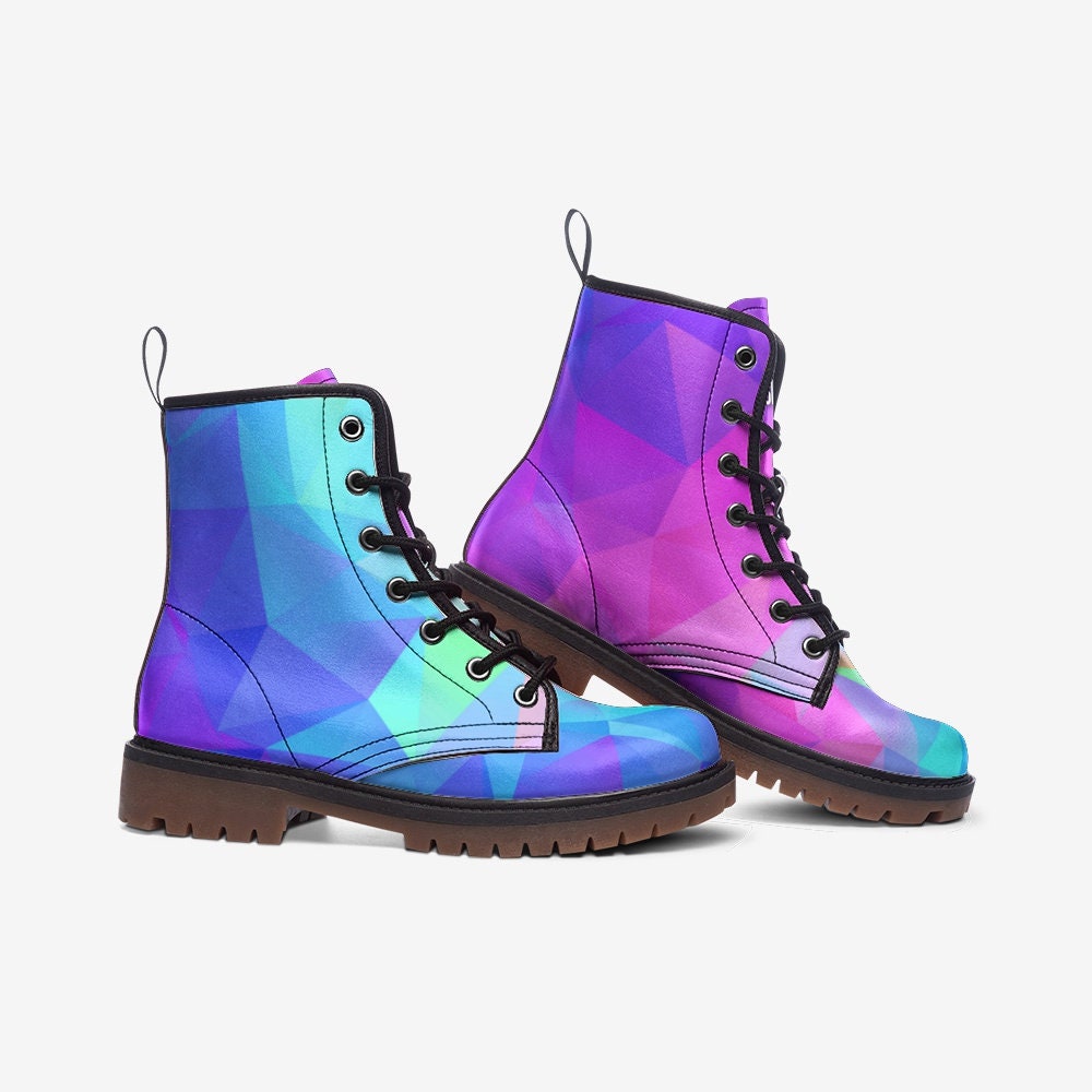 Rainbow Poly Crystal Vegan Leather Unisex Boots