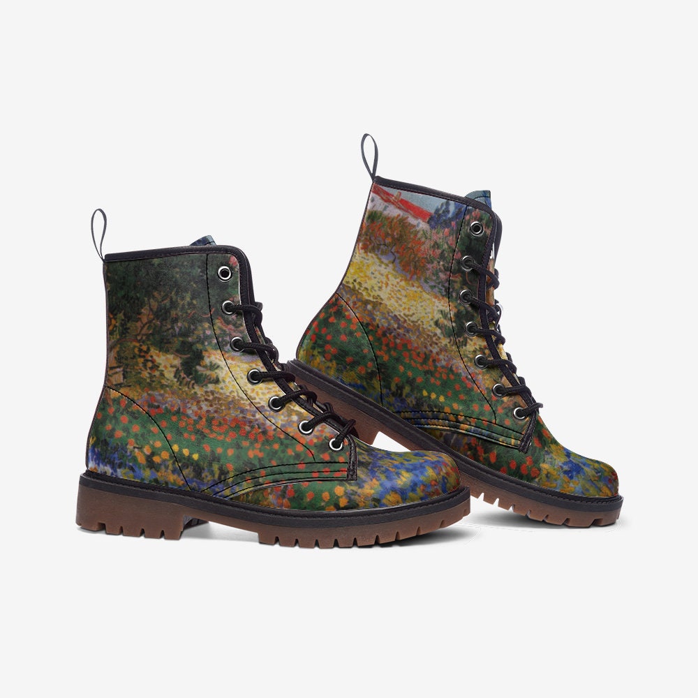 Garden At Arles Van Gogh Vegan Leather Unisex Boots