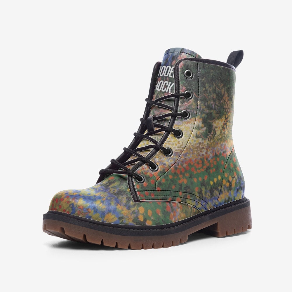 Garden At Arles Van Gogh Vegan Leather Unisex Boots