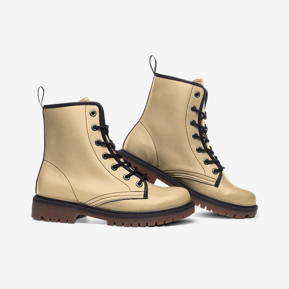 Beige Vegan Leather Unisex Boots