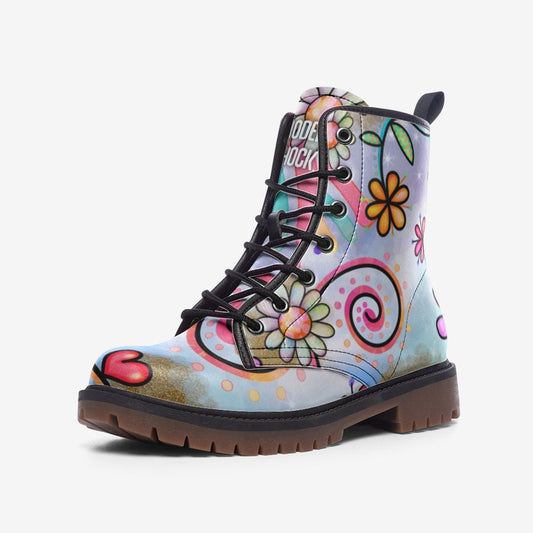 Hippie Artsy Flower Vegan Leather Unisex Boots