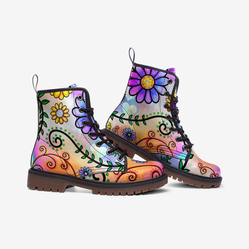 Artsy Flower Colourful Vegan Leather Unisex Boots