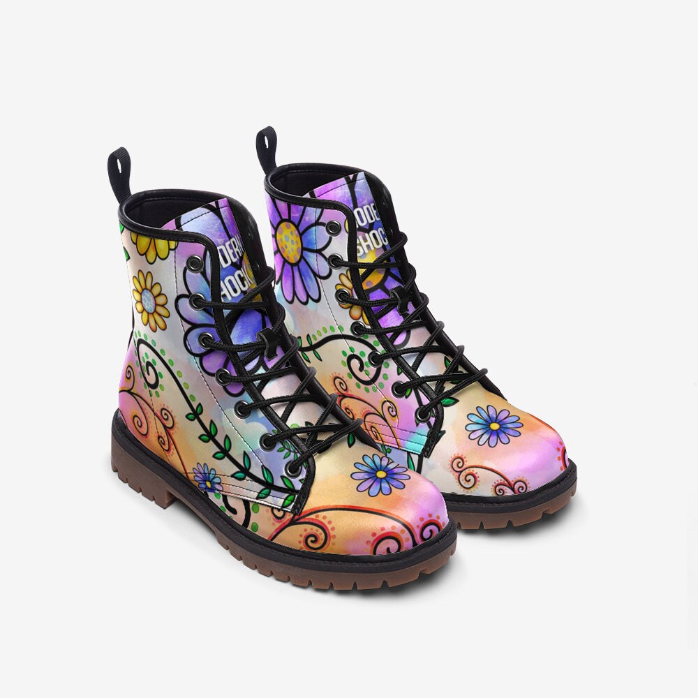 Artsy Flower Colourful Vegan Leather Unisex Boots