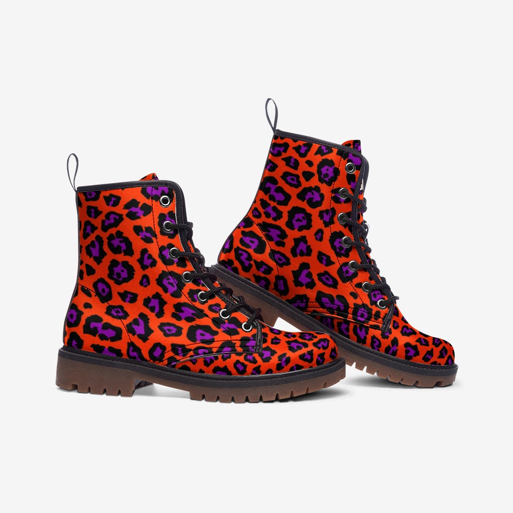 Y2k Orange Leopard Print Vegan Leather Unisex Boots