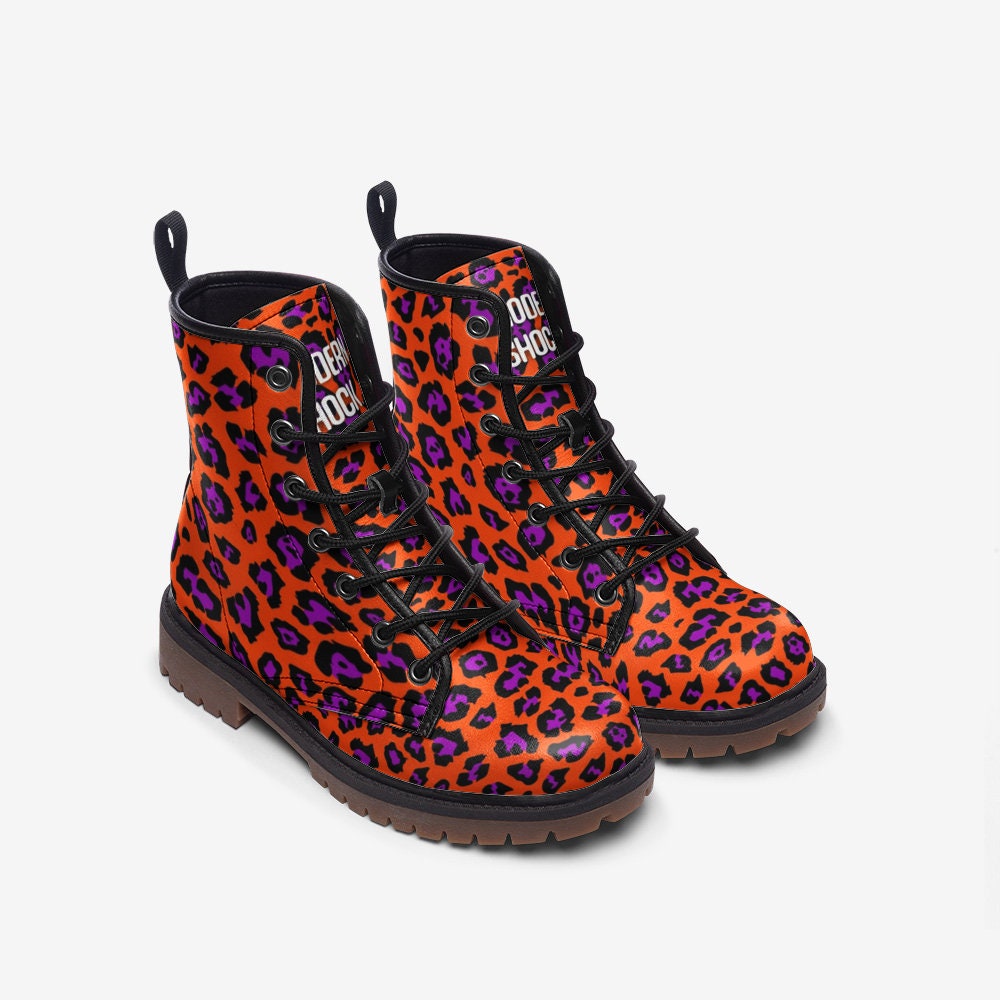 Y2k Orange Leopard Print Vegan Leather Unisex Boots