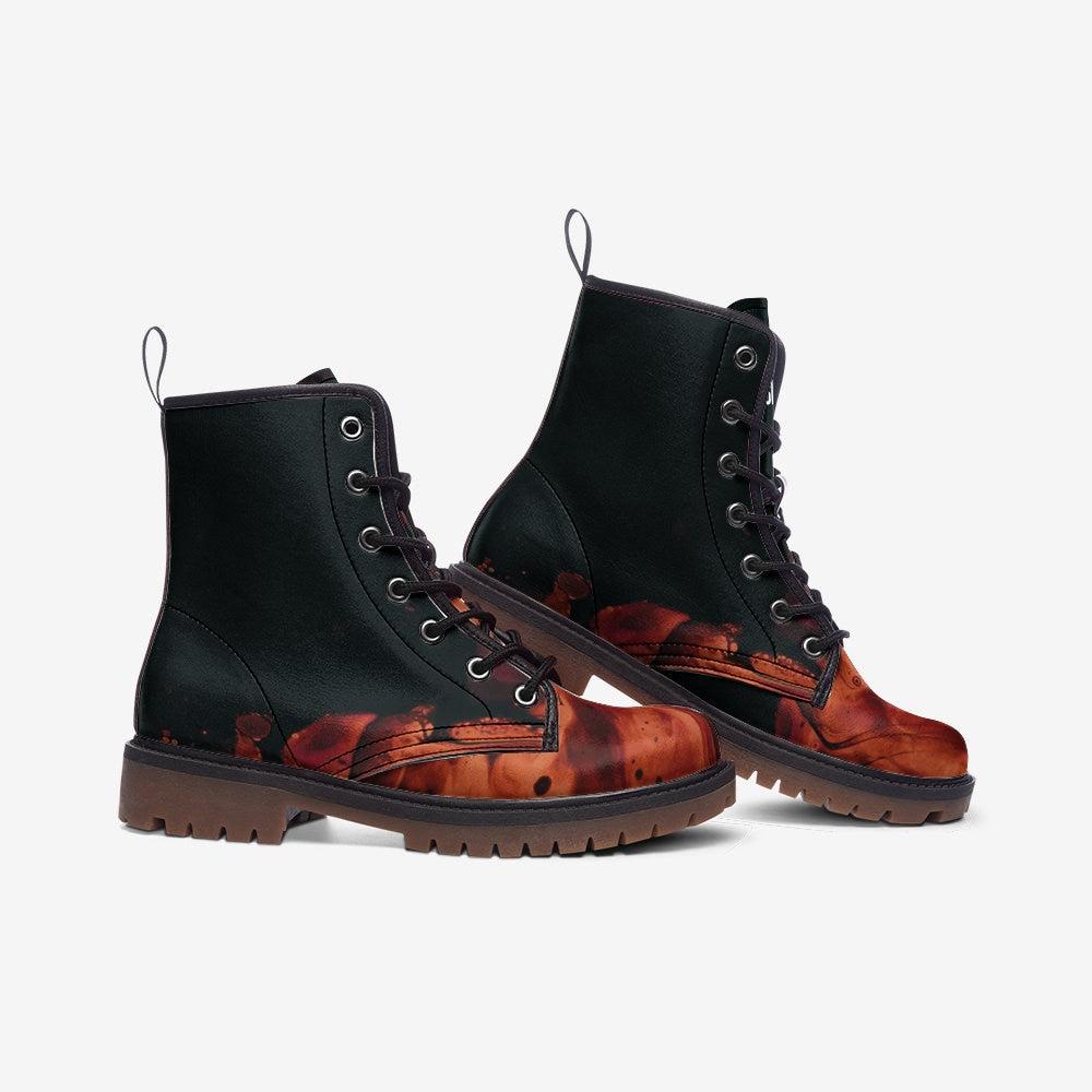 Dark Brown Black Marble Vegan Leather Unisex Boots